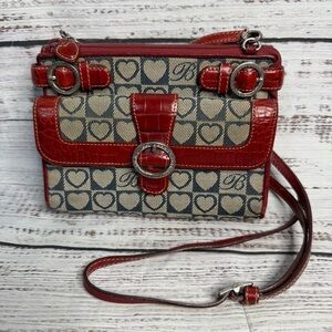 Brighton Leather Heart Print Crossbody Purse Red Leather Blue Khaki Y2K